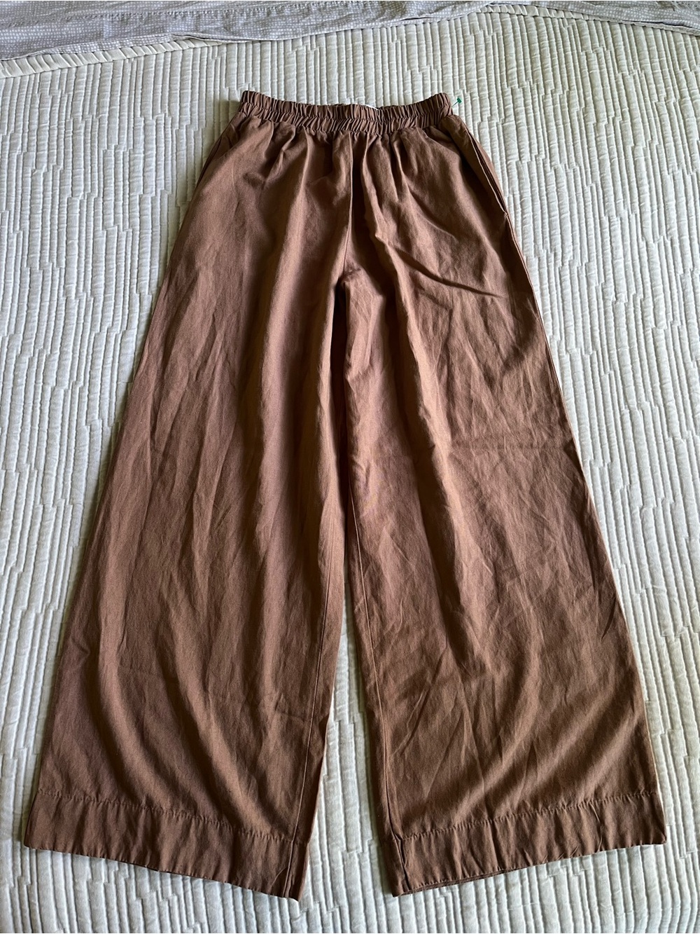 Linen Blend Wide Leg Women's Small Relaxed Pants in Moka Brown